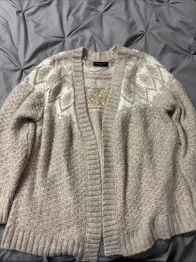 Lane Bryant Cream and Gold Open-Front Chunky Cardigan